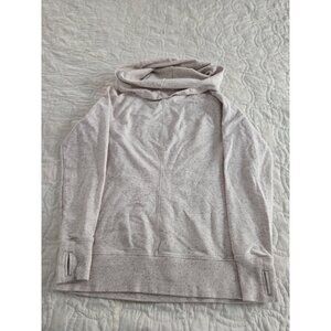 LL Bean shirt Womens S Petite Beige Cowl Neck Cozy Pullover Thumb Hole